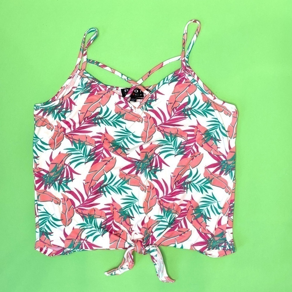 Poof New York Leaf Print Front Tie Shirt